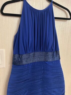 Royal Blue Halter Cocktail Dress with Beaded Waist